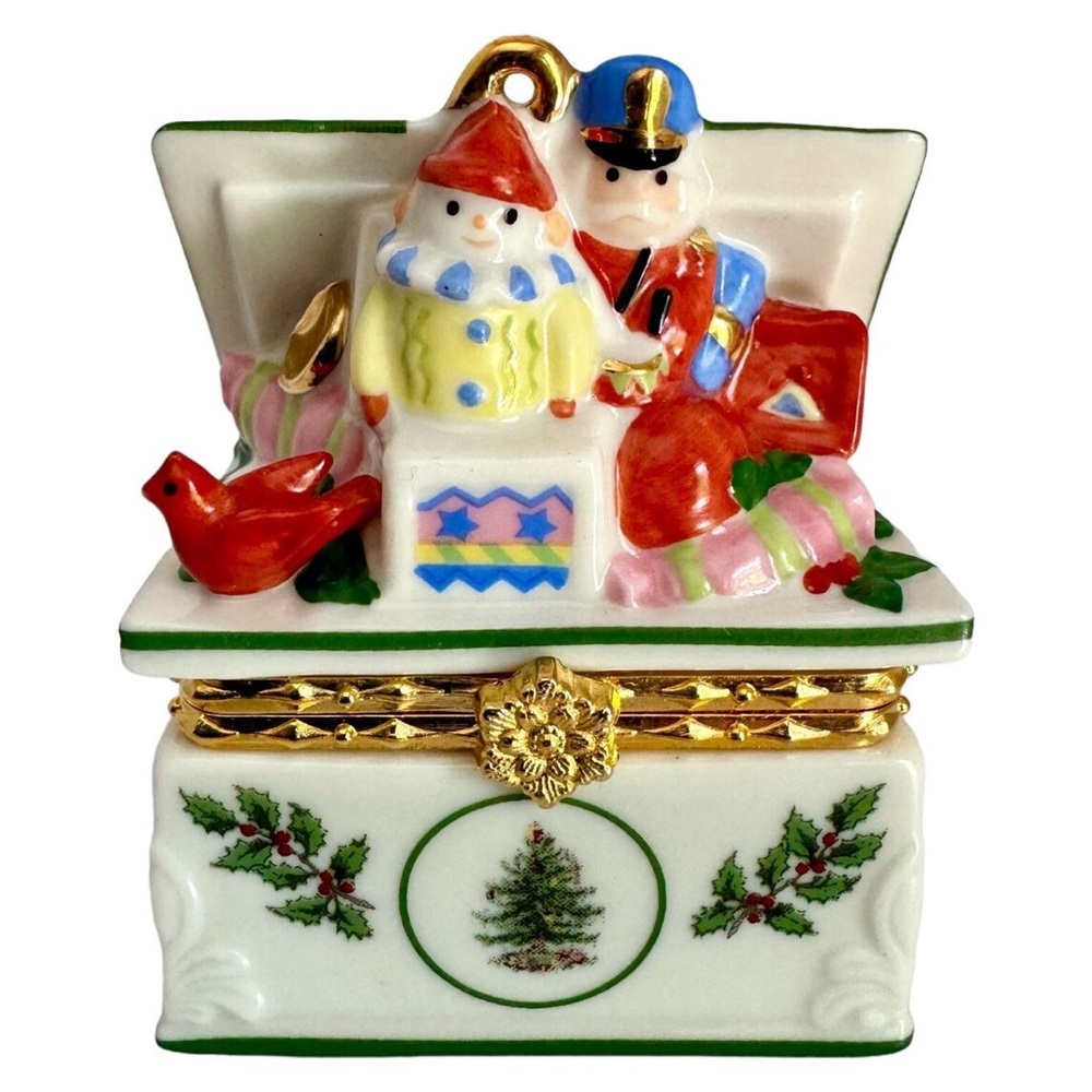 Spode Porcelain Hinged Toy Box Trinket Box Christmas Ornament. Actually Opens